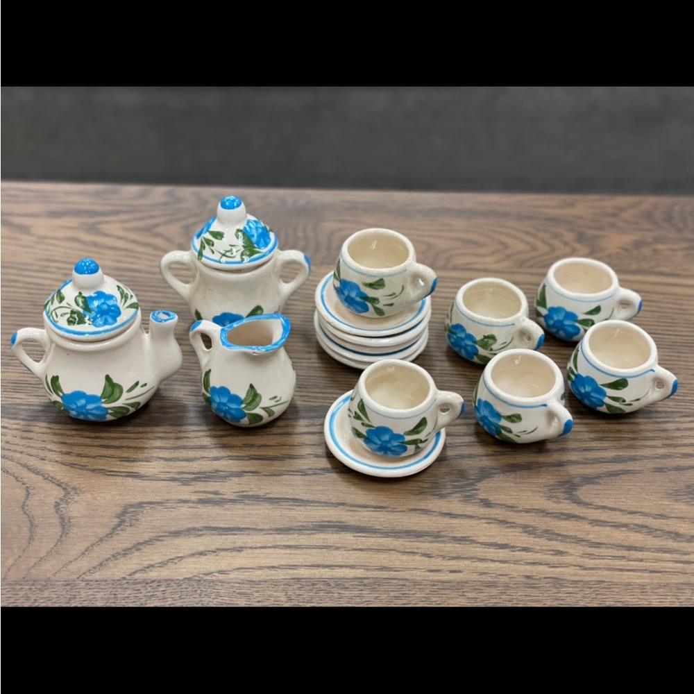 Floral Miniature Tea Set with Blue Flowers